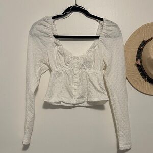 Free People White Textured Long Sleeve Blouse